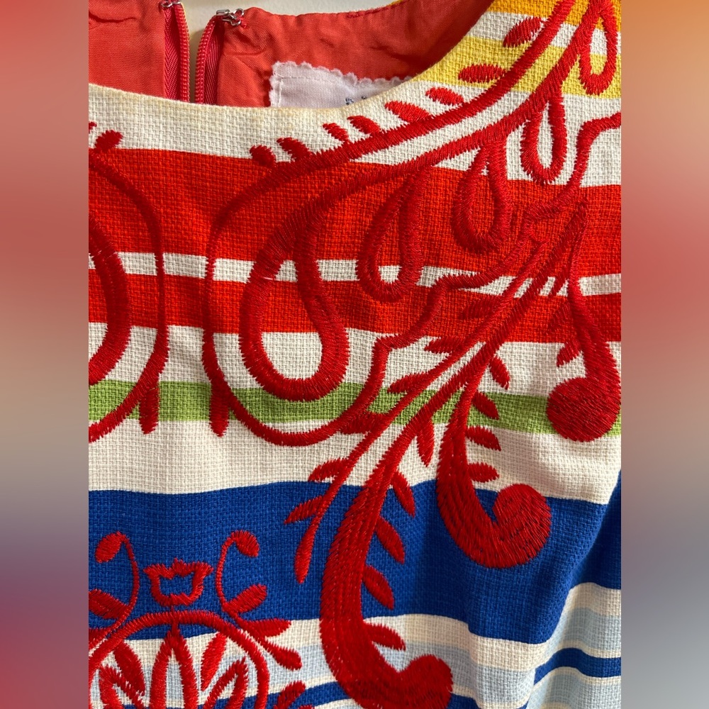 Anthropologie Tabitha Rainbow Stripe Embroidered Dress Size 2 - Picture 2 of 5